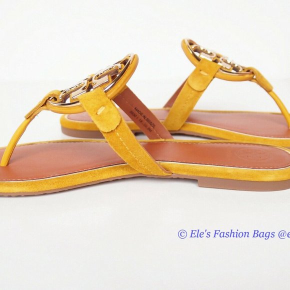 ❤️ NIB Tory Burch Metal Miller Suede Leather Thong Sandal Gold Finch Yellow US 6 - Picture 9 of 13
